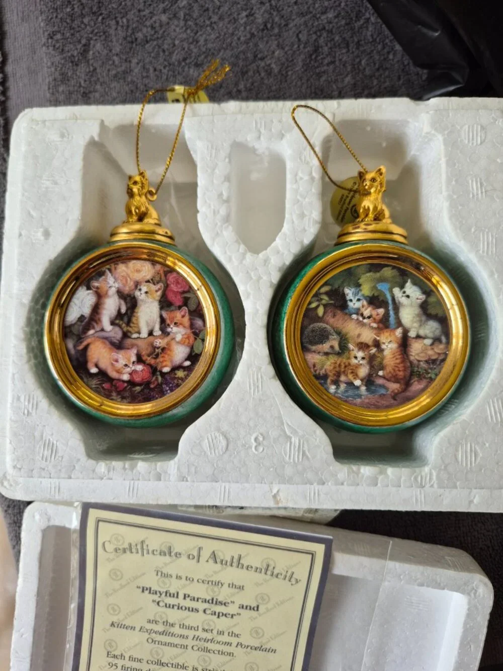 Bradford Editions Kitten Expeditions Heirloom Porcelain Christmas Ornaments